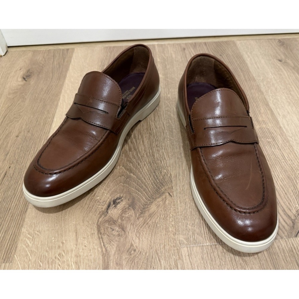 Men's Bruno Magli Brown Leather Slip-On Loafers Rubber Sole 9.5 Made in Italy